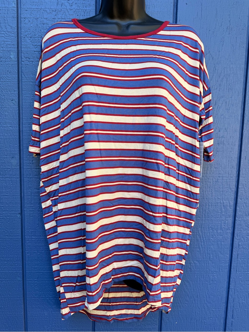 LuLaRoe Striped Tee in Blue, Red & Cream